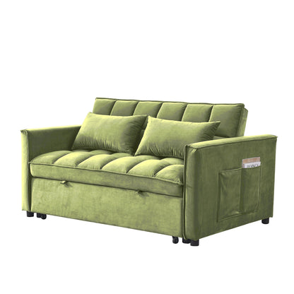 53.94 Velvet 2-Seater Sleeper Sofa with 3-Position Adjustable Backrest and Two Side Pockets