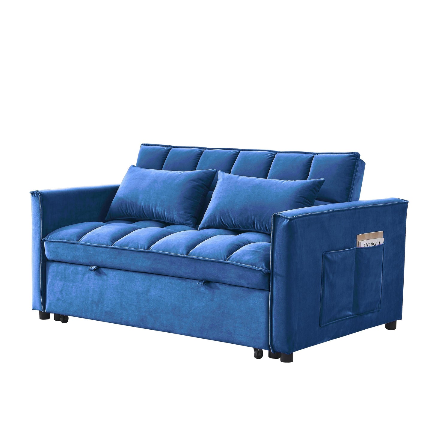53.94 Velvet 2-Seater Sleeper Sofa with 3-Position Adjustable Backrest and Two Side Pockets