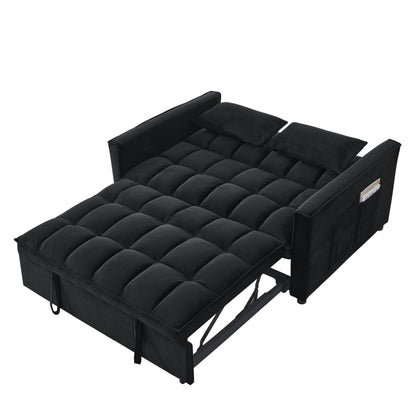 53.94 Velvet 2-Seater Sleeper Sofa with 3-Position Adjustable Backrest and Two Side Pockets