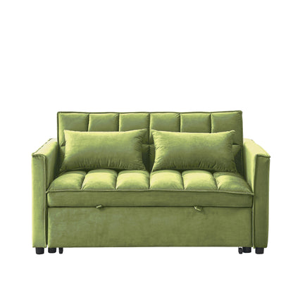 53.94 Velvet 2-Seater Sleeper Sofa with 3-Position Adjustable Backrest and Two Side Pockets