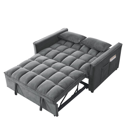53.94 Velvet 2-Seater Sleeper Sofa with 3-Position Adjustable Backrest and Two Side Pockets
