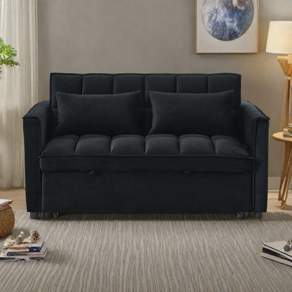 53.94 Velvet 2-Seater Sleeper Sofa with 3-Position Adjustable Backrest and Two Side Pockets