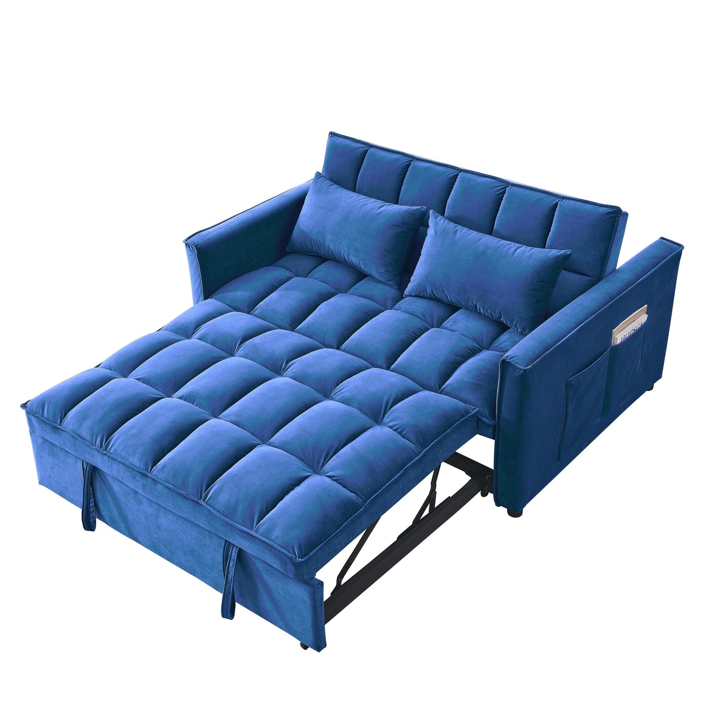 53.94 Velvet 2-Seater Sleeper Sofa with 3-Position Adjustable Backrest and Two Side Pockets