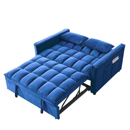 53.94 Velvet 2-Seater Sleeper Sofa with 3-Position Adjustable Backrest and Two Side Pockets