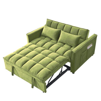 53.94 Velvet 2-Seater Sleeper Sofa with 3-Position Adjustable Backrest and Two Side Pockets