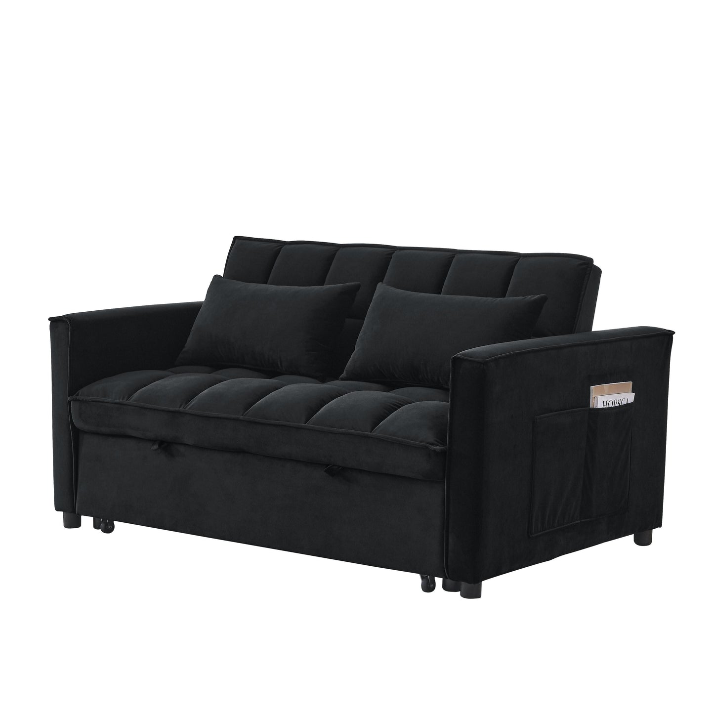 53.94 Velvet 2-Seater Sleeper Sofa with 3-Position Adjustable Backrest and Two Side Pockets