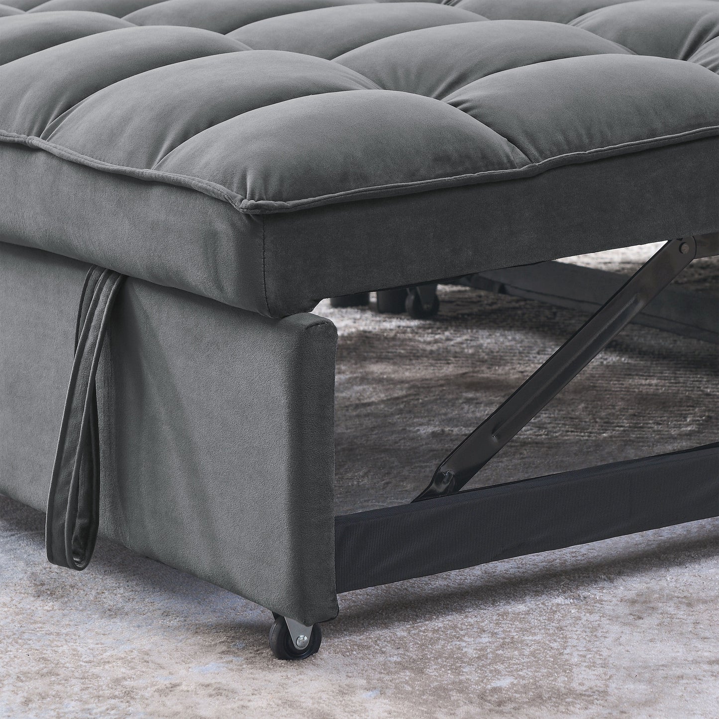 53.94 Velvet 2-Seater Sleeper Sofa with 3-Position Adjustable Backrest and Two Side Pockets