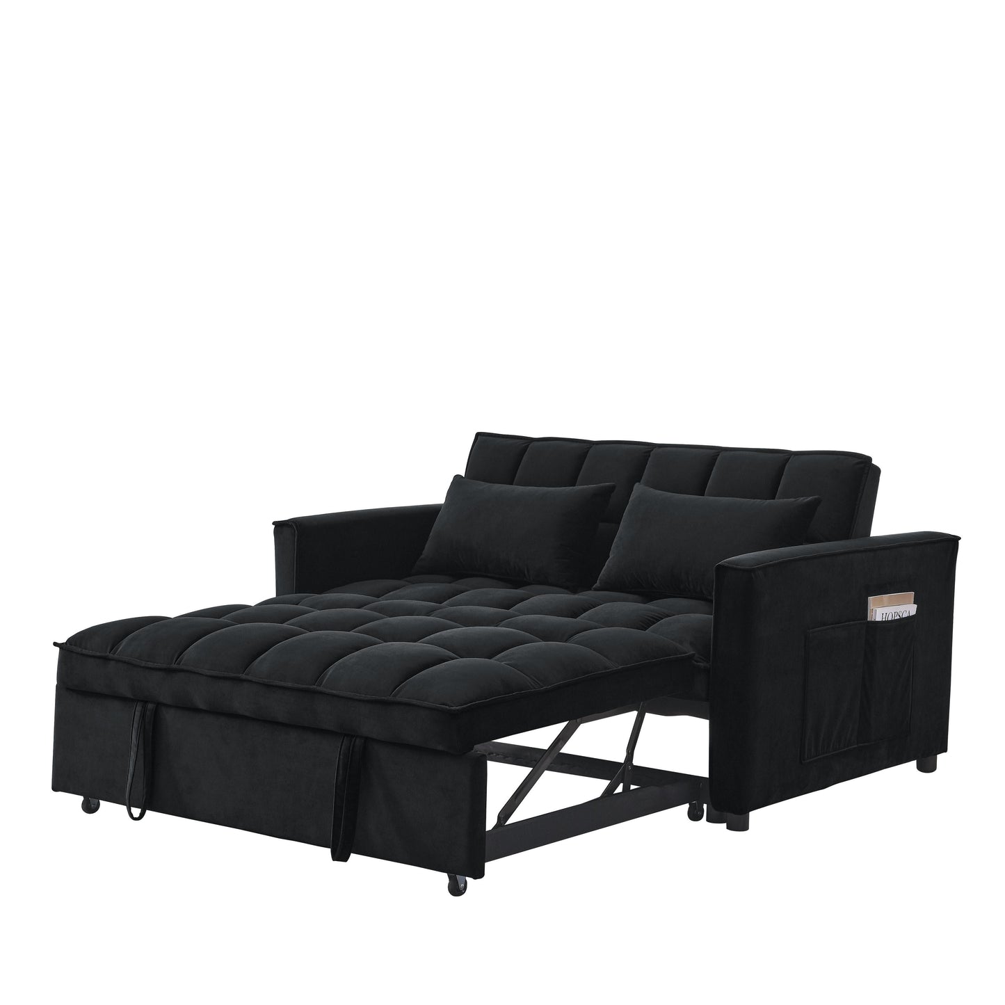 53.94 Velvet 2-Seater Sleeper Sofa with 3-Position Adjustable Backrest and Two Side Pockets