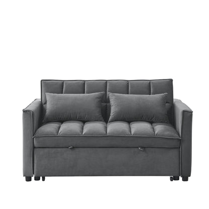 53.94 Velvet 2-Seater Sleeper Sofa with 3-Position Adjustable Backrest and Two Side Pockets