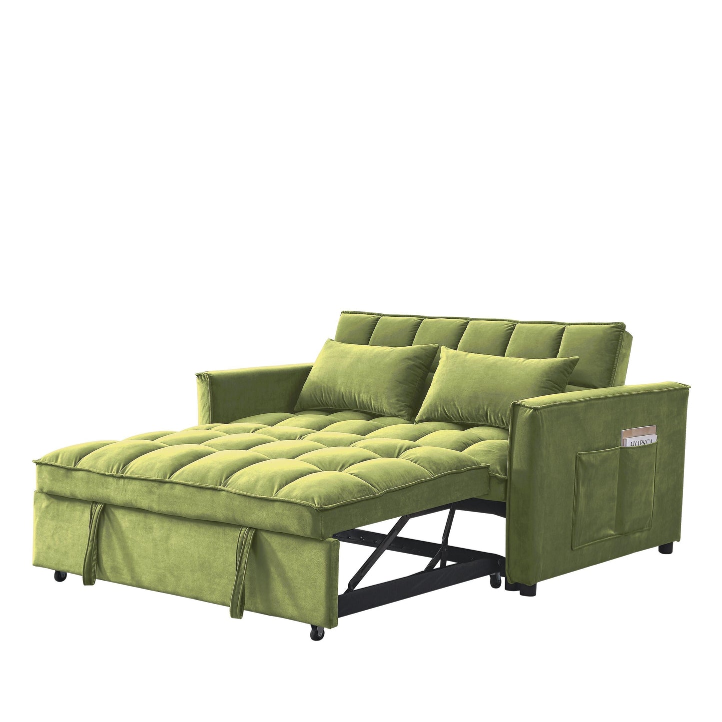 53.94 Velvet 2-Seater Sleeper Sofa with 3-Position Adjustable Backrest and Two Side Pockets