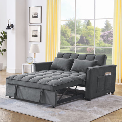 53.94 Velvet 3 in1 Loveseat Pull-Out Sofa Bed withTwo Side Pockets and Adjustable Backrest for Living Room
