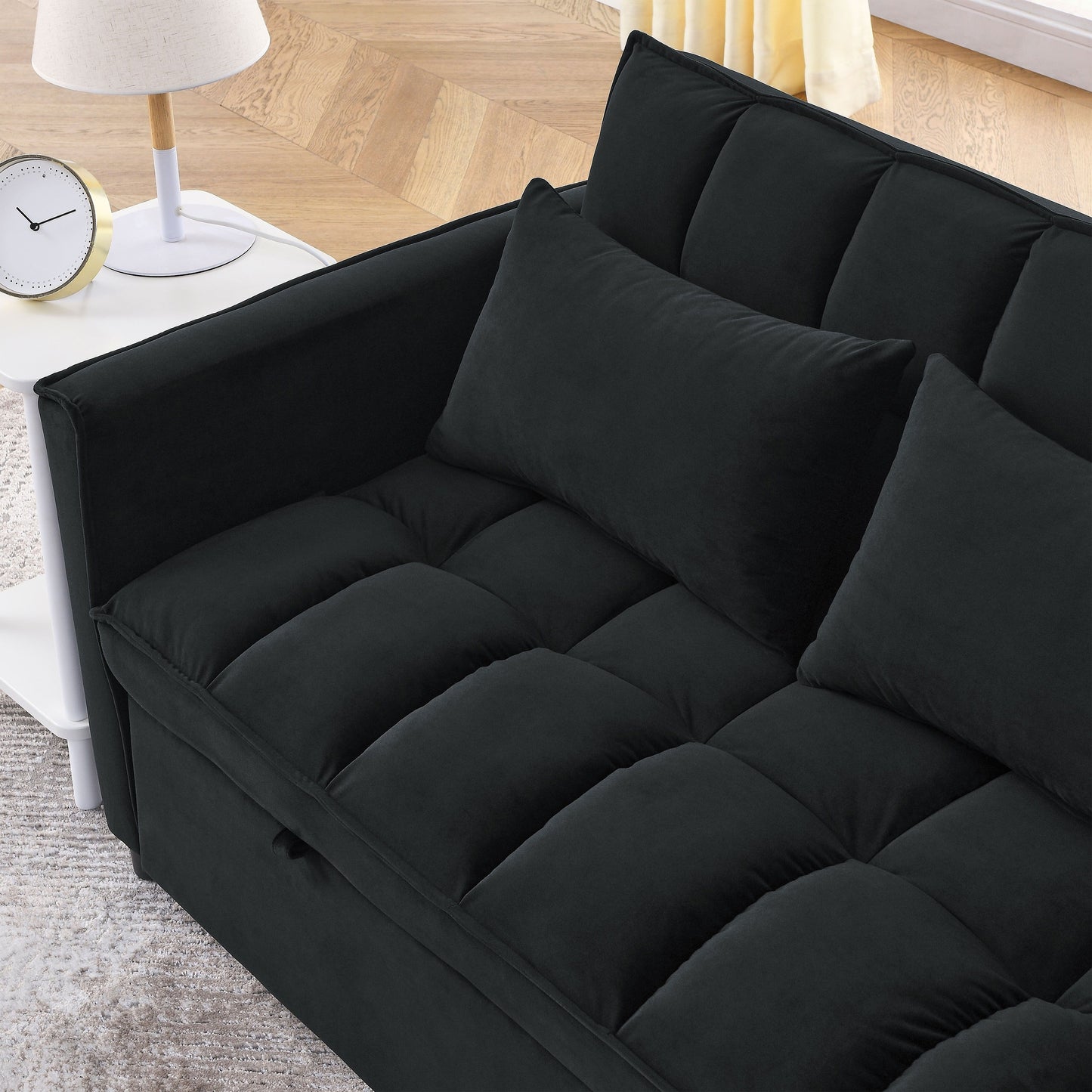 53.94 Velvet 3 in1 Loveseat Pull-Out Sofa Bed withTwo Side Pockets and Adjustable Backrest for Living Room