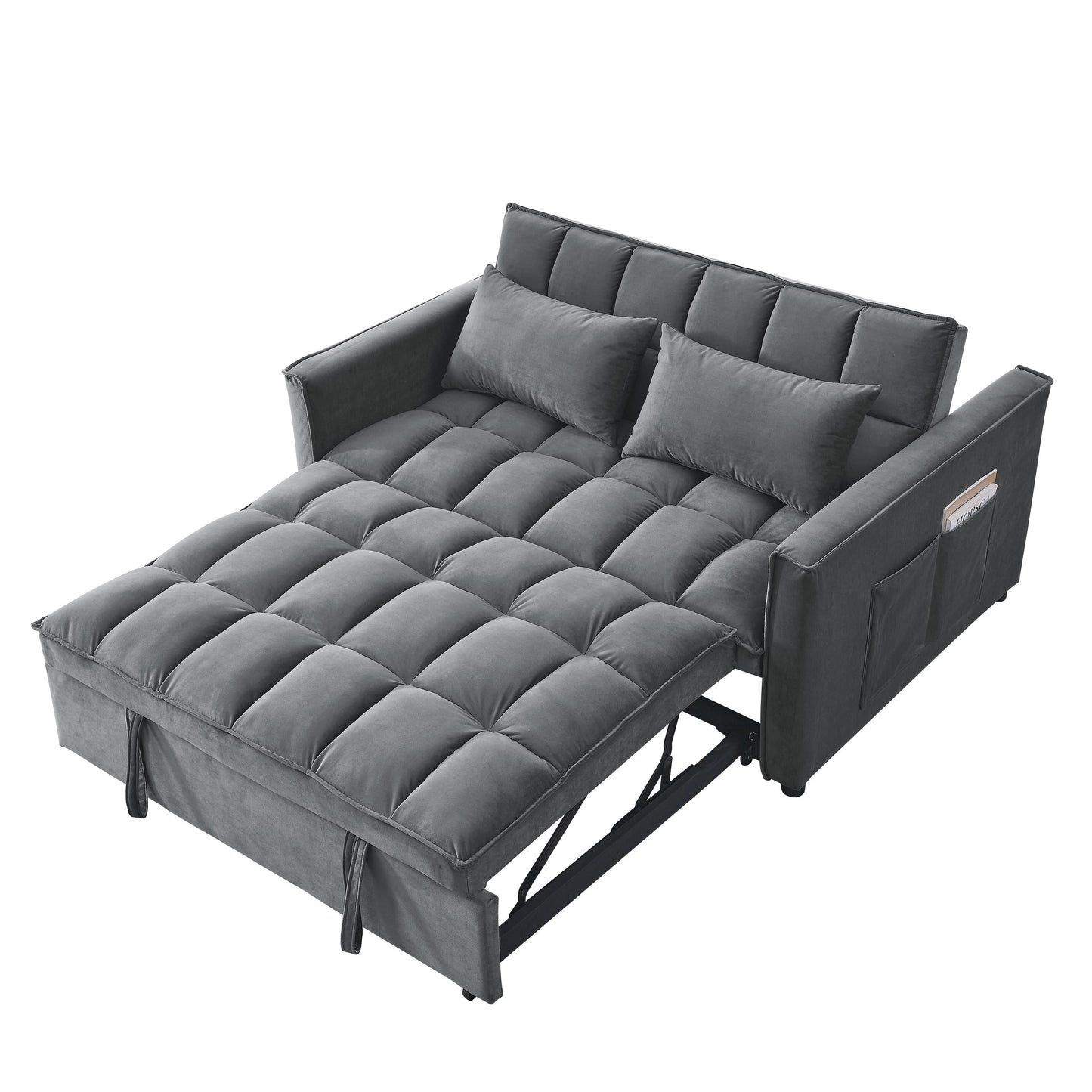 53.94 Velvet 3 in1 Loveseat Pull-Out Sofa Bed withTwo Side Pockets and Adjustable Backrest for Living Room
