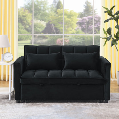 53.94 Velvet 3 in1 Loveseat Pull-Out Sofa Bed withTwo Side Pockets and Adjustable Backrest for Living Room