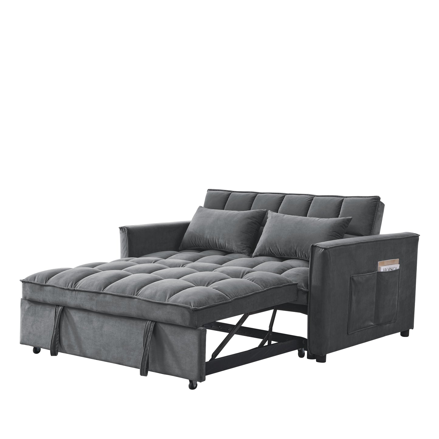 53.94 Velvet 3 in1 Loveseat Pull-Out Sofa Bed withTwo Side Pockets and Adjustable Backrest for Living Room