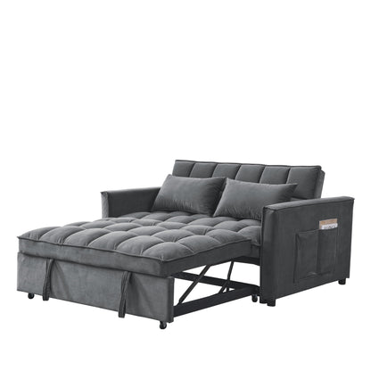 53.94 Velvet 3 in1 Loveseat Pull-Out Sofa Bed withTwo Side Pockets and Adjustable Backrest for Living Room
