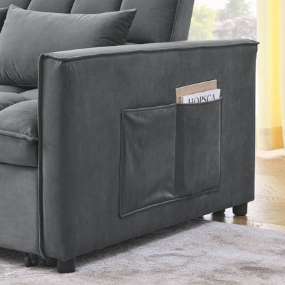 53.94 Velvet 3 in1 Loveseat Pull-Out Sofa Bed withTwo Side Pockets and Adjustable Backrest for Living Room