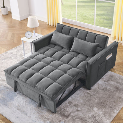 53.94 Velvet 3 in1 Loveseat Pull-Out Sofa Bed withTwo Side Pockets and Adjustable Backrest for Living Room