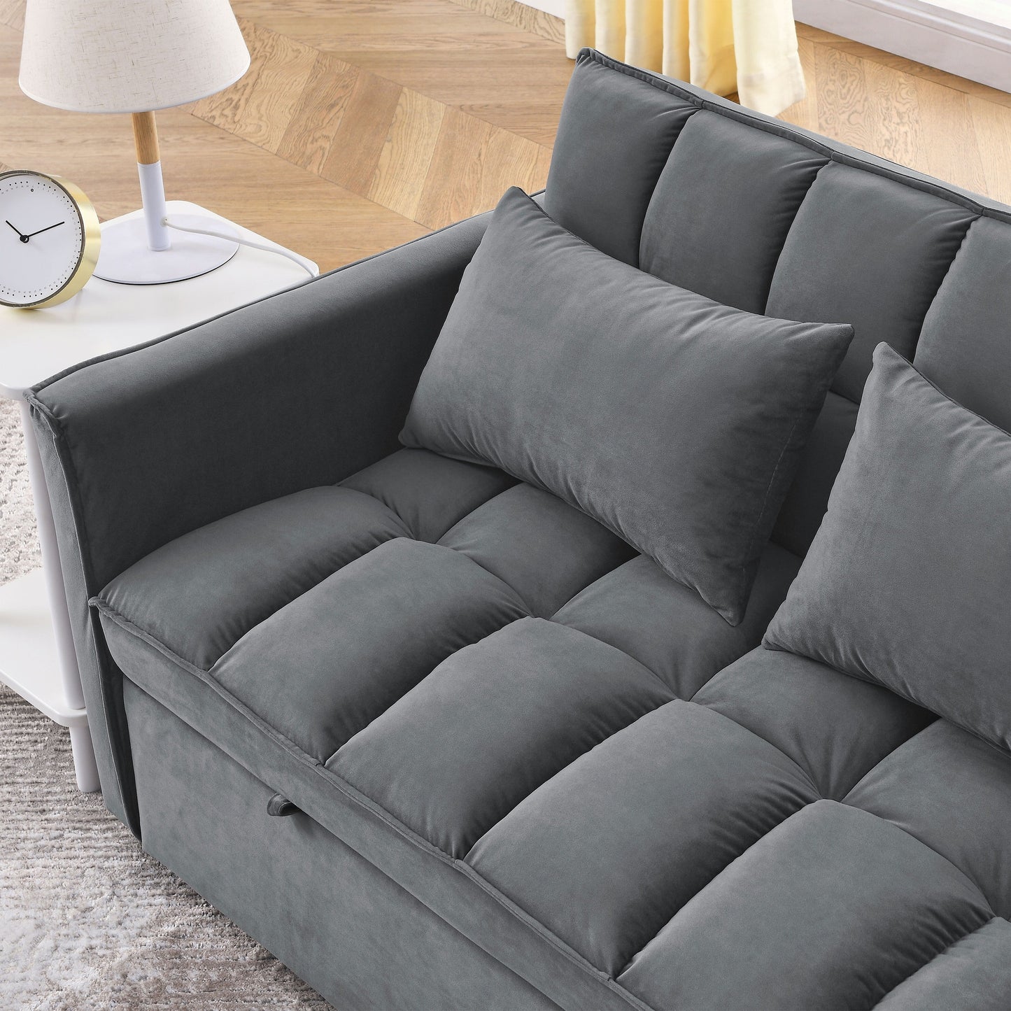 53.94 Velvet 3 in1 Loveseat Pull-Out Sofa Bed withTwo Side Pockets and Adjustable Backrest for Living Room