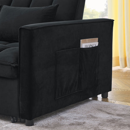 53.94 Velvet 3 in1 Loveseat Pull-Out Sofa Bed withTwo Side Pockets and Adjustable Backrest for Living Room