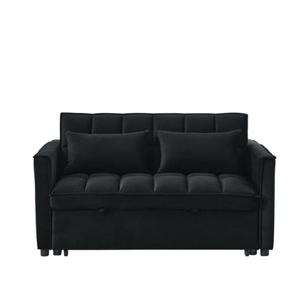 53.94 Velvet 3 in1 Loveseat Pull-Out Sofa Bed withTwo Side Pockets and Adjustable Backrest for Living Room