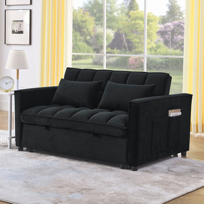 53.94 Velvet 3 in1 Loveseat Pull-Out Sofa Bed withTwo Side Pockets and Adjustable Backrest for Living Room