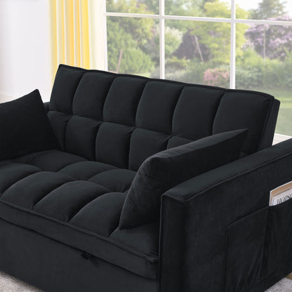 53.94 Velvet 3 in1 Loveseat Pull-Out Sofa Bed withTwo Side Pockets and Adjustable Backrest for Living Room