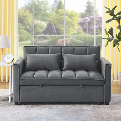 53.94 Velvet 3 in1 Loveseat Pull-Out Sofa Bed withTwo Side Pockets and Adjustable Backrest for Living Room