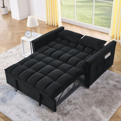 53.94 Velvet 3 in1 Loveseat Pull-Out Sofa Bed withTwo Side Pockets and Adjustable Backrest for Living Room