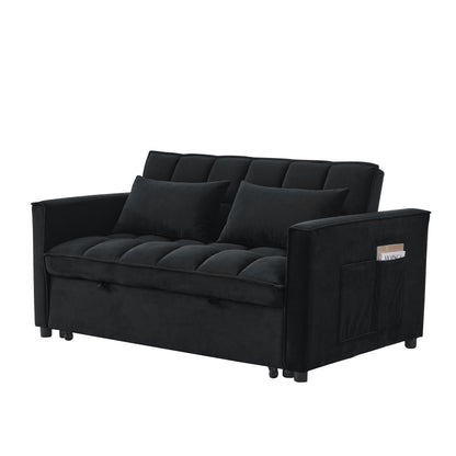 53.94 Velvet 3 in1 Loveseat Pull-Out Sofa Bed withTwo Side Pockets and Adjustable Backrest for Living Room