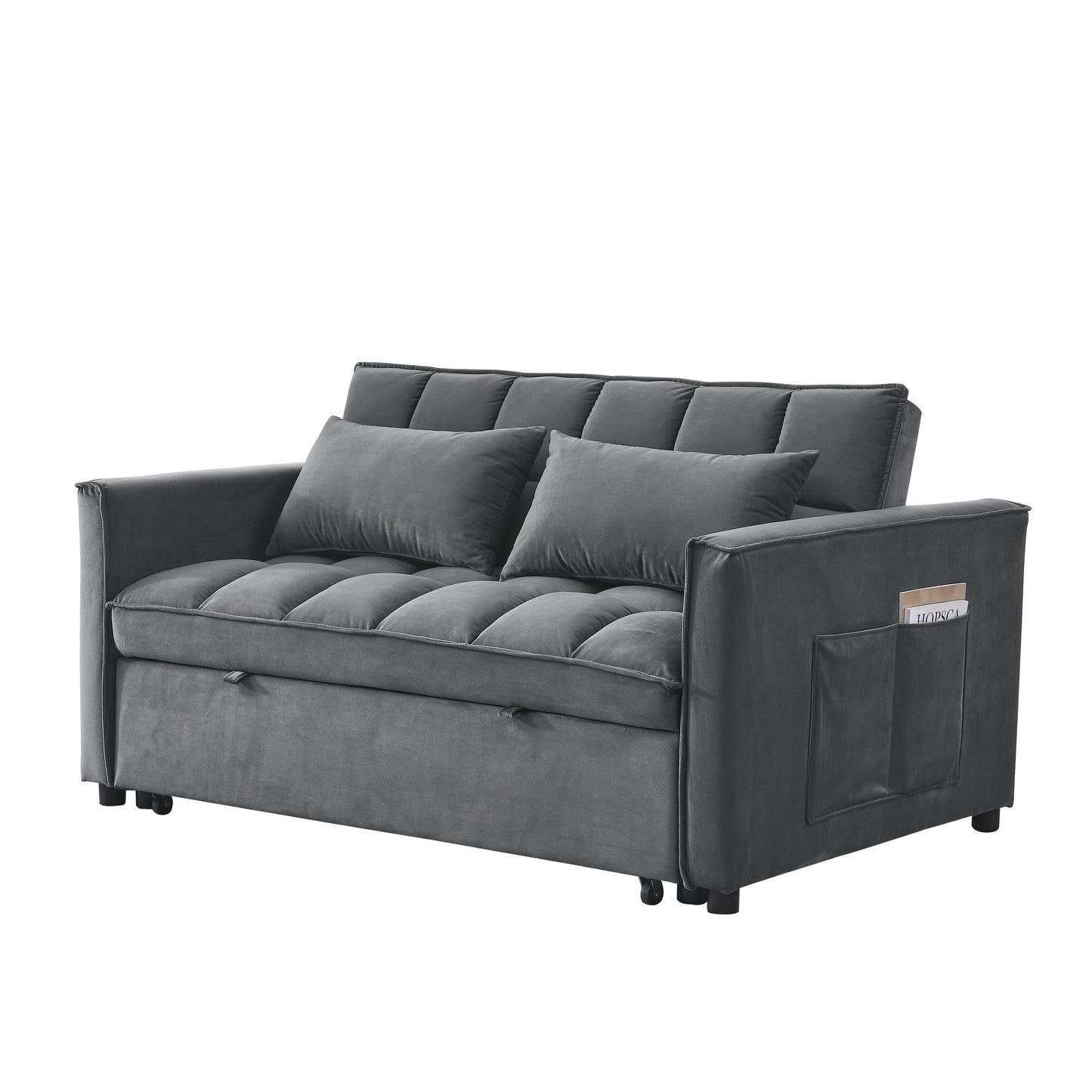 53.94 Velvet 3 in1 Loveseat Pull-Out Sofa Bed withTwo Side Pockets and Adjustable Backrest for Living Room