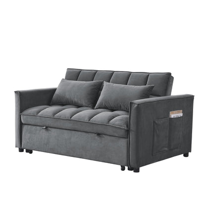 53.94 Velvet 3 in1 Loveseat Pull-Out Sofa Bed withTwo Side Pockets and Adjustable Backrest for Living Room