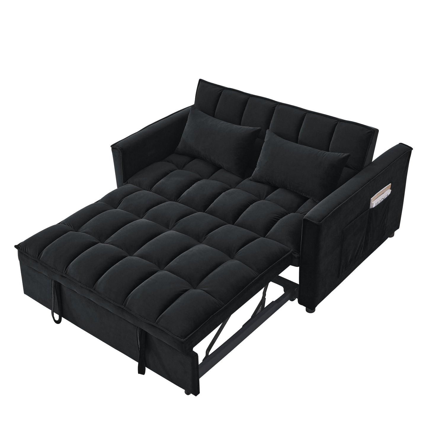 53.94 Velvet 3 in1 Loveseat Pull-Out Sofa Bed withTwo Side Pockets and Adjustable Backrest for Living Room