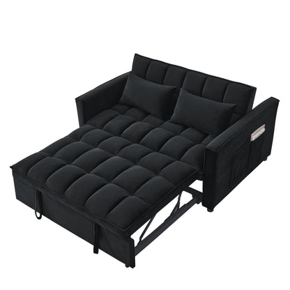 53.94 Velvet 3 in1 Loveseat Pull-Out Sofa Bed withTwo Side Pockets and Adjustable Backrest for Living Room