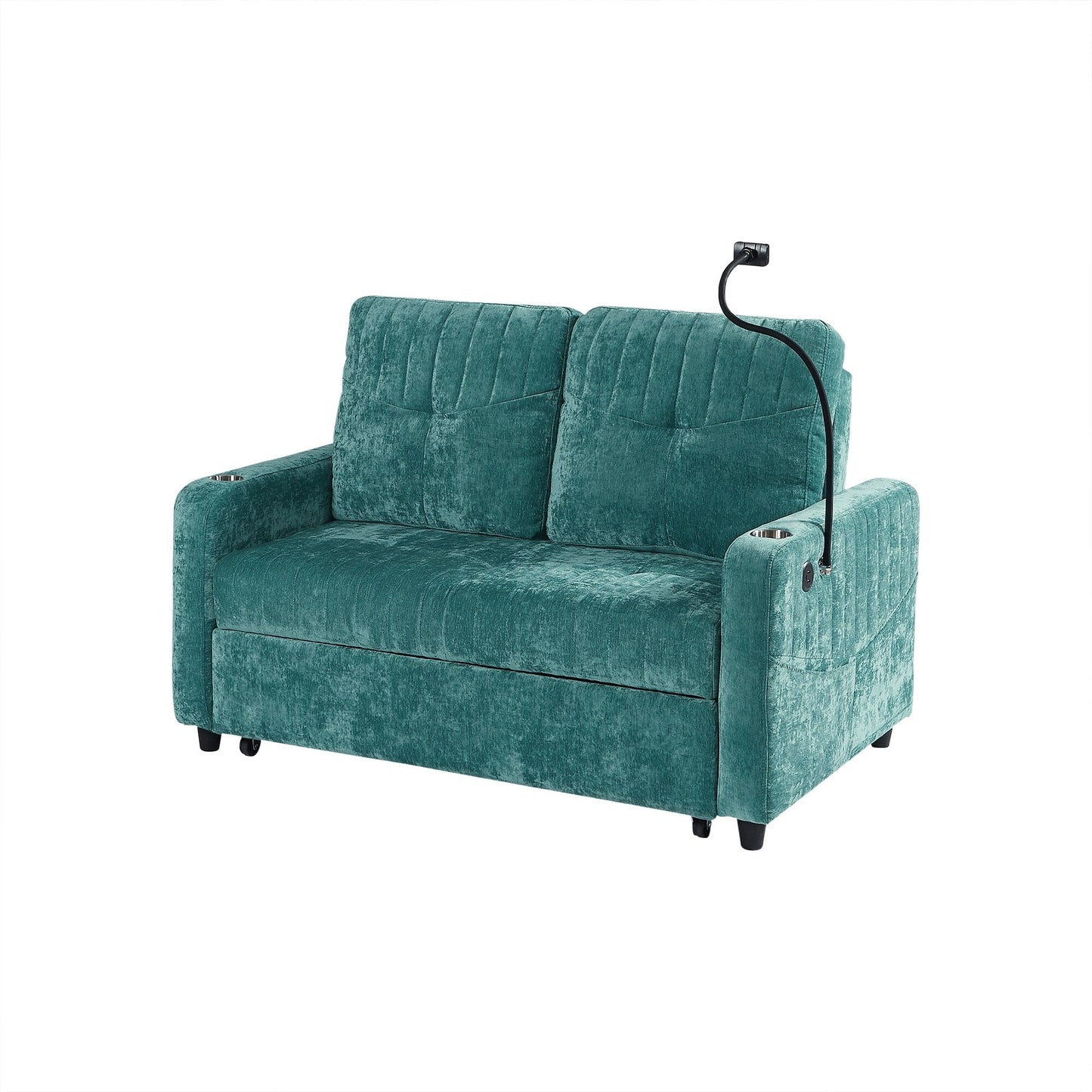 53.9 Chenille Convertible Loveseat with Pull-Out Bed, 3 USB Ports, and Smart Storage