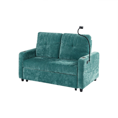 53.9 Chenille Convertible Loveseat with Pull-Out Bed, 3 USB Ports, and Smart Storage
