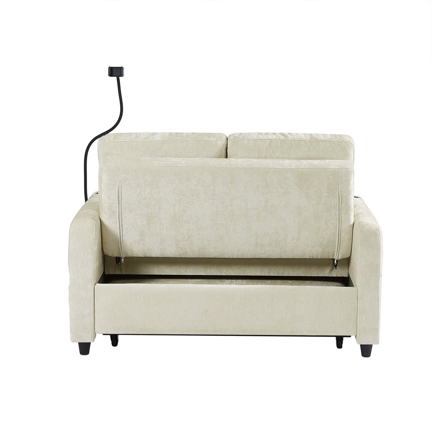 53.9 Chenille Convertible Loveseat with Pull-Out Bed, 3 USB Ports, and Smart Storage