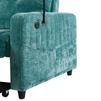 53.9 Chenille Convertible Loveseat with Pull-Out Bed, 3 USB Ports, and Smart Storage