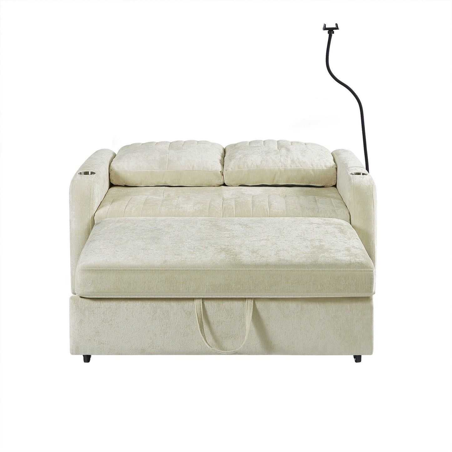 53.9 Chenille Convertible Loveseat with Pull-Out Bed, 3 USB Ports, and Smart Storage