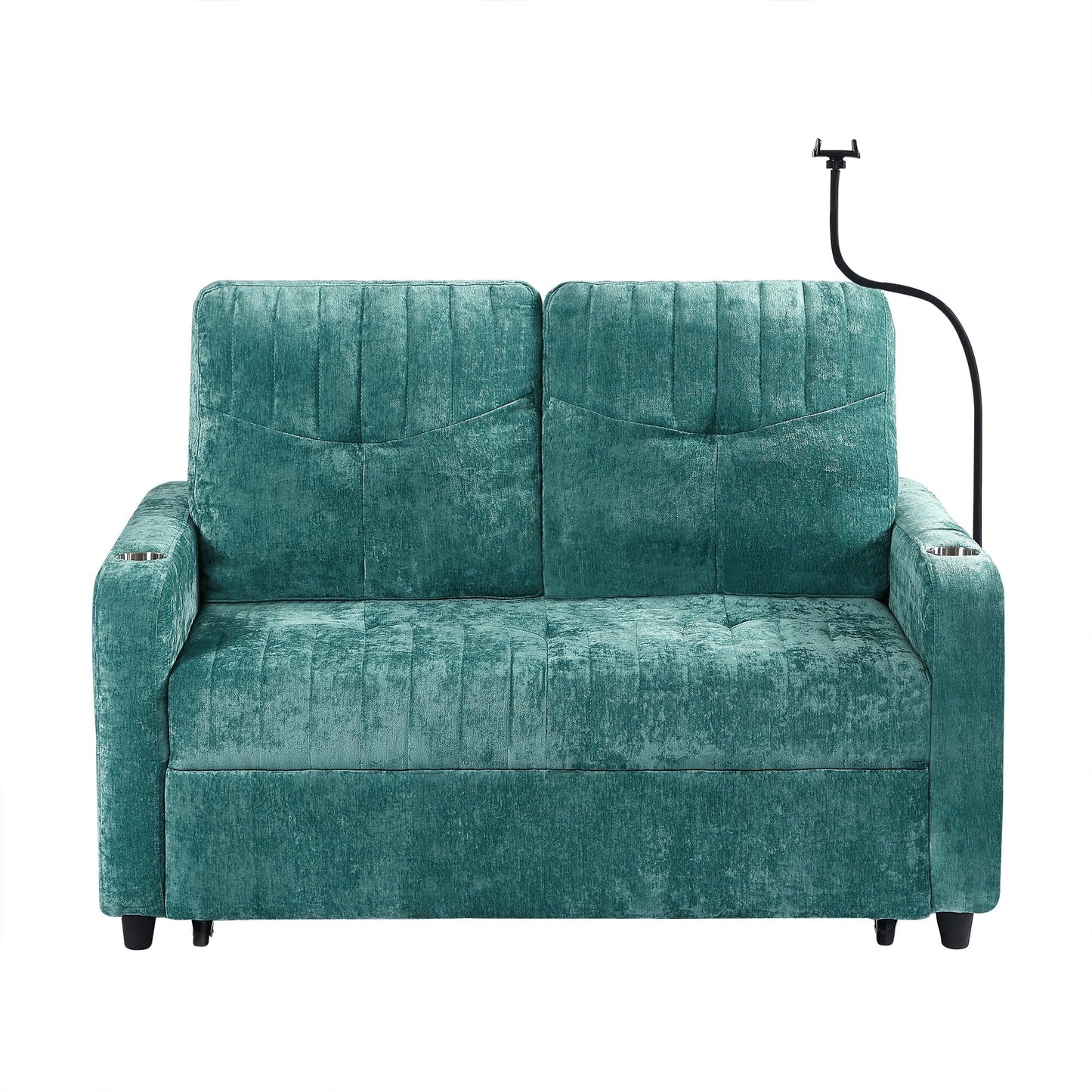 53.9 Chenille Convertible Loveseat with Pull-Out Bed, 3 USB Ports, and Smart Storage