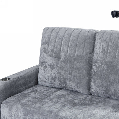 53.9 Chenille Convertible Loveseat with Pull-Out Bed, 3 USB Ports, and Smart Storage