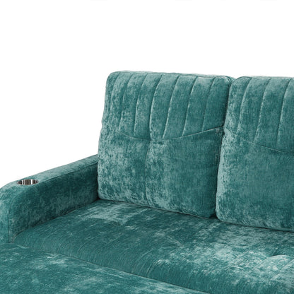 53.9 Chenille Convertible Loveseat with Pull-Out Bed, 3 USB Ports, and Smart Storage