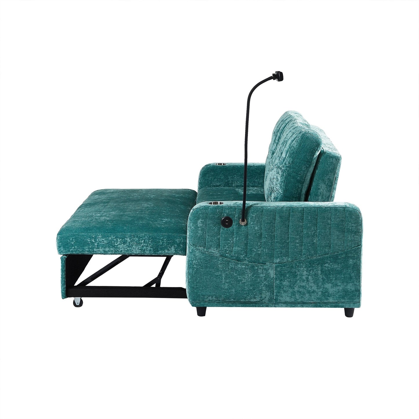 53.9 Chenille Convertible Loveseat with Pull-Out Bed, 3 USB Ports, and Smart Storage