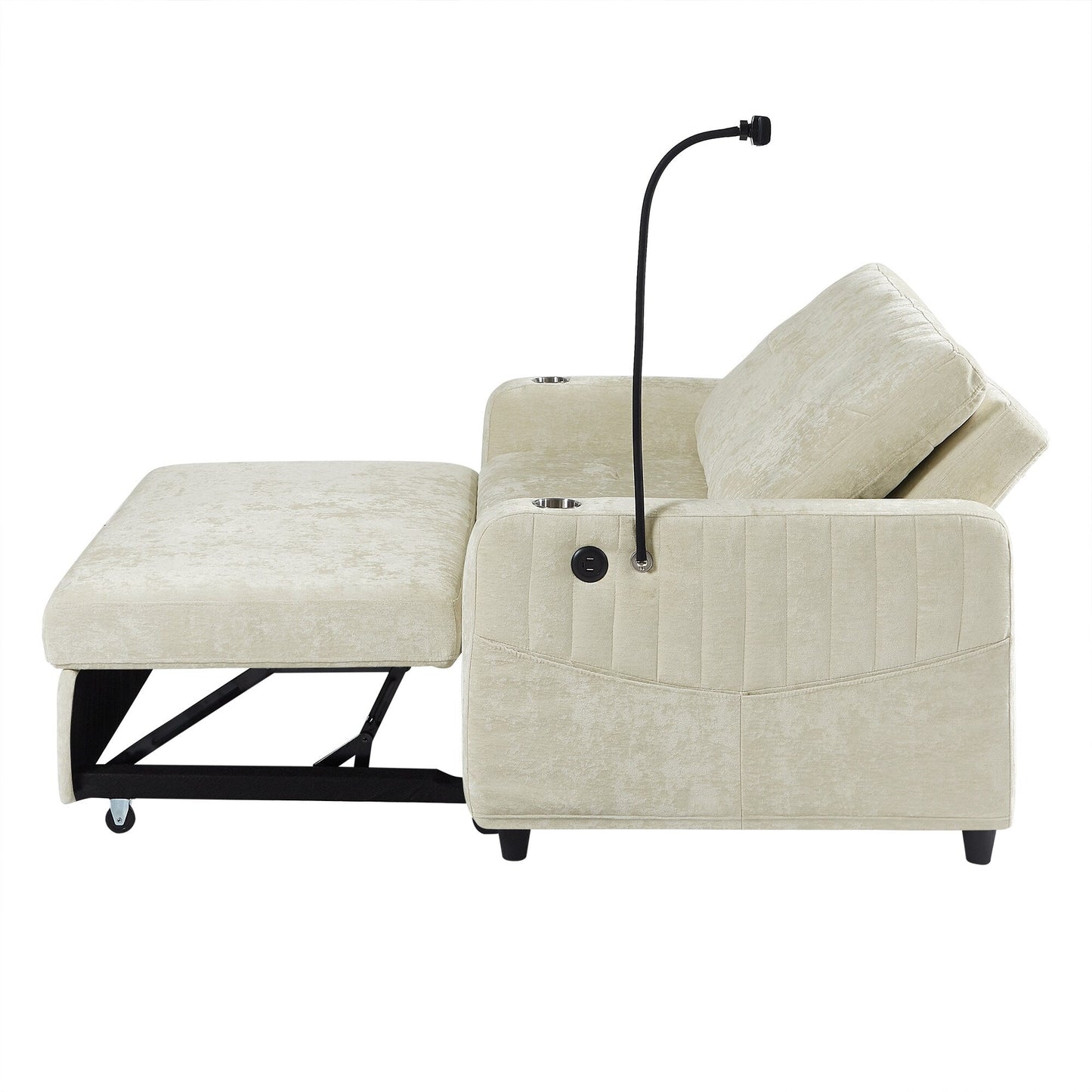 53.9 Chenille Convertible Loveseat with Pull-Out Bed, 3 USB Ports, and Smart Storage