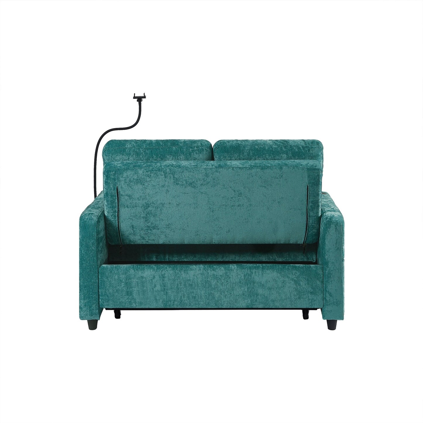 53.9 Chenille Convertible Loveseat with Pull-Out Bed, 3 USB Ports, and Smart Storage