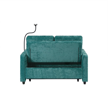 53.9 Chenille Convertible Loveseat with Pull-Out Bed, 3 USB Ports, and Smart Storage