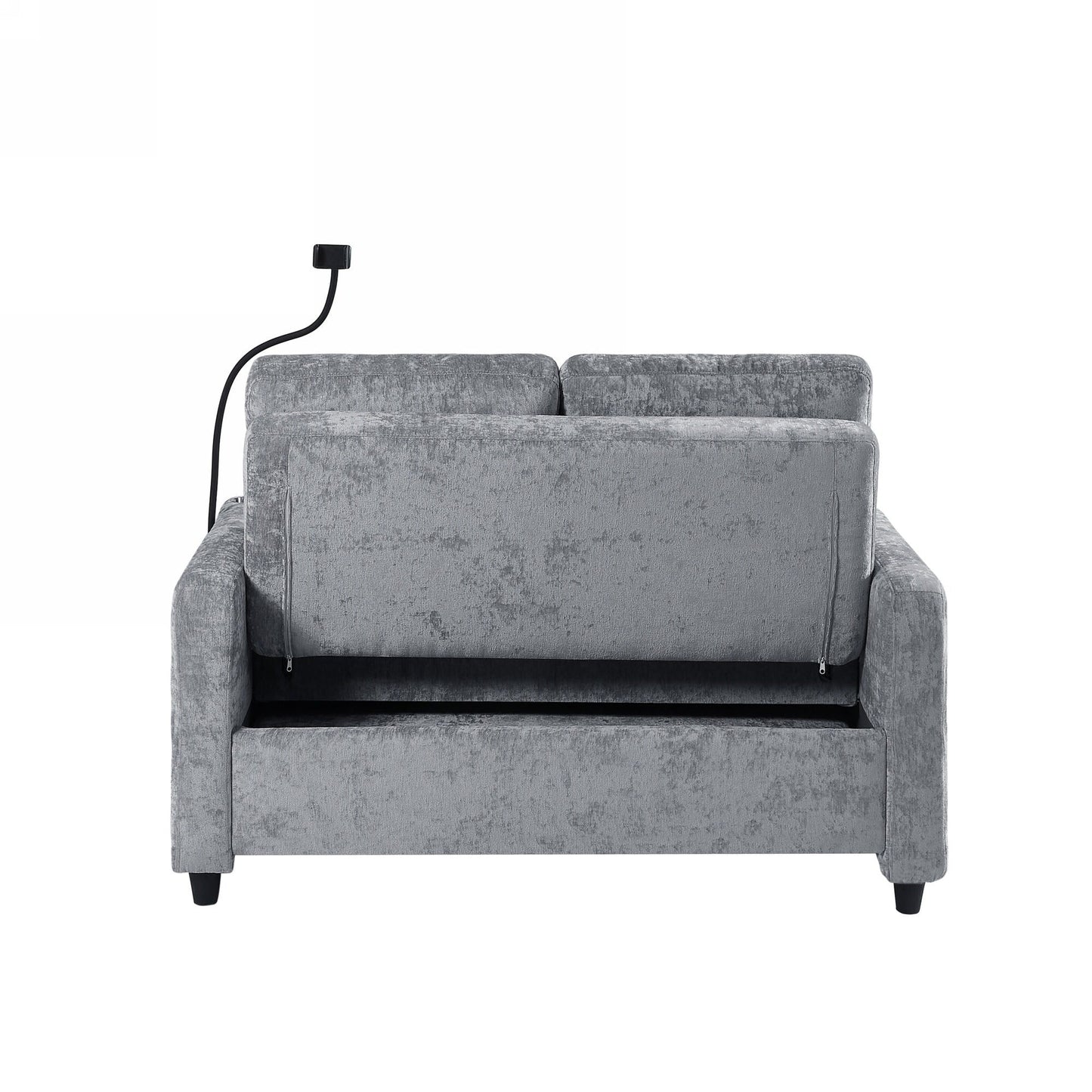 53.9 Chenille Convertible Loveseat with Pull-Out Bed, 3 USB Ports, and Smart Storage