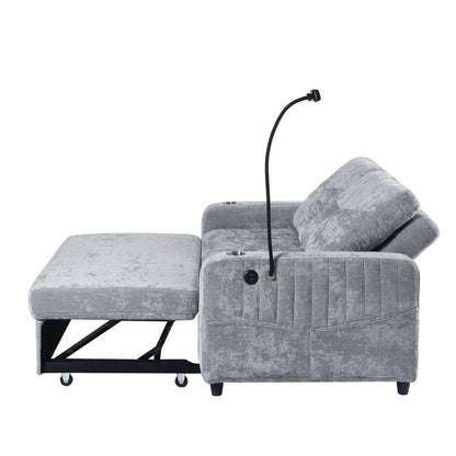 53.9 Chenille Convertible Loveseat with Pull-Out Bed, 3 USB Ports, and Smart Storage