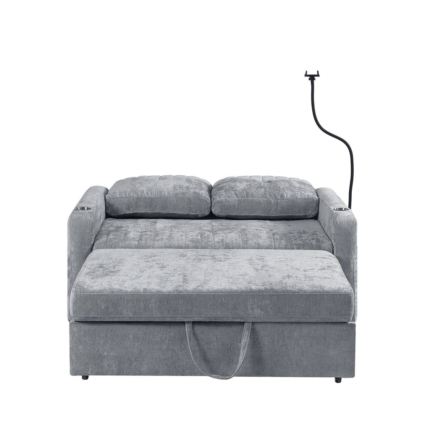 53.9 Chenille Convertible Loveseat with Pull-Out Bed, 3 USB Ports, and Smart Storage
