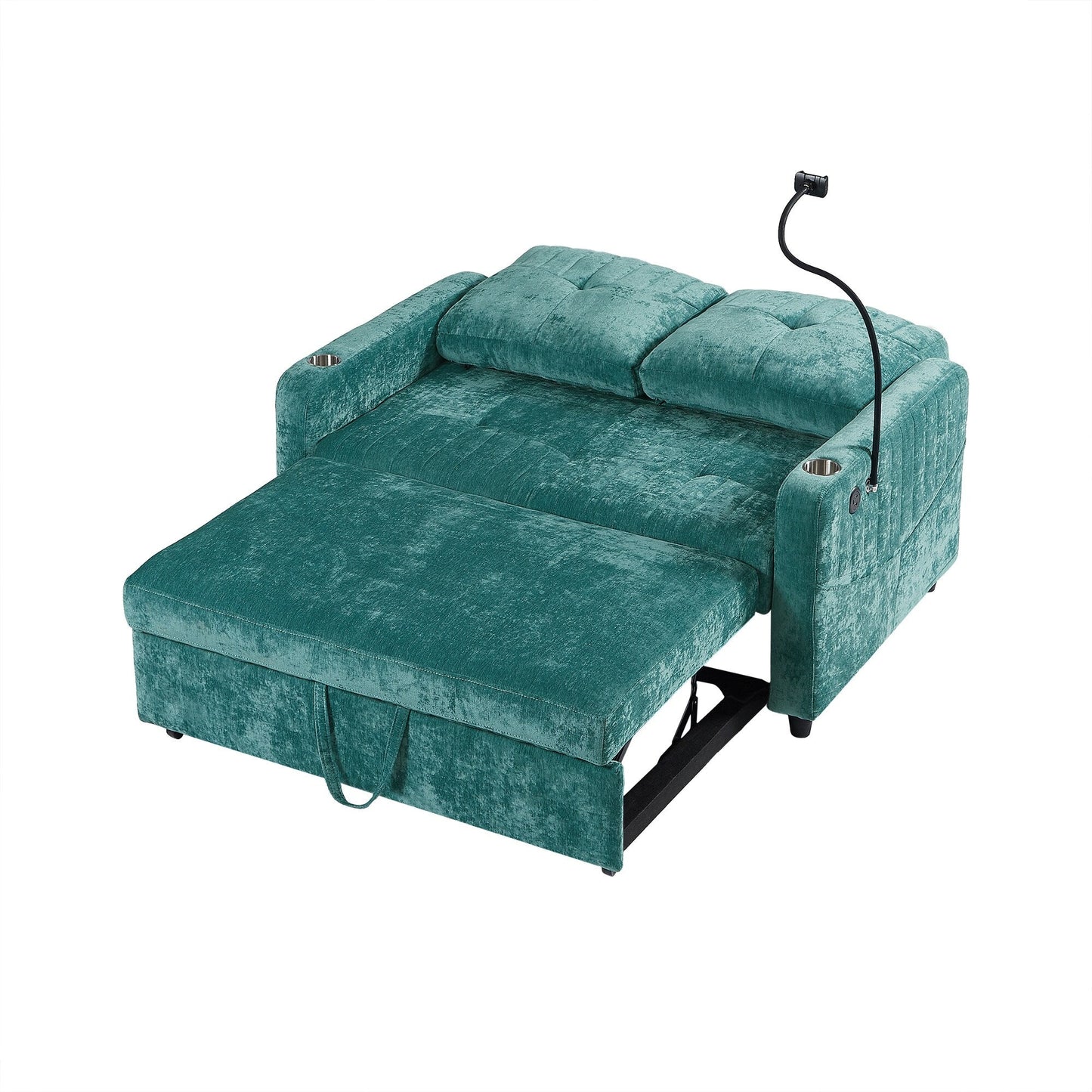 53.9 Chenille Convertible Loveseat with Pull-Out Bed, 3 USB Ports, and Smart Storage